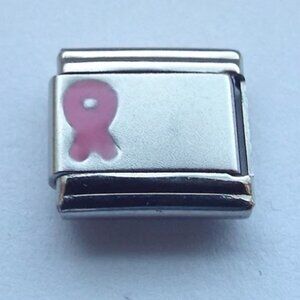 Pink enamel awareness ribbon 9mm stainless steel italian charm bracelet link new